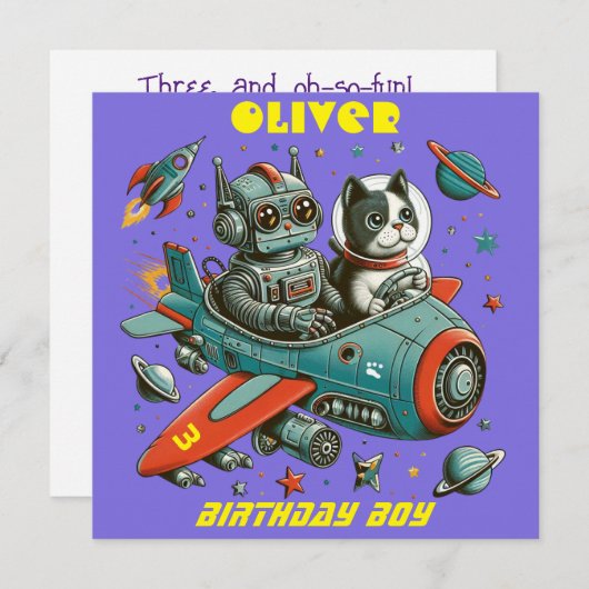 retro robot en kat in de ruimte (Voorkant / Achterkant)