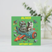  retro robot en kat in de ruimte kaart (Staand voorkant)