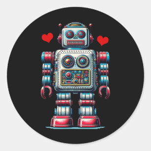 Retro Robot Hart Valentijnsdag Kinder Peuter Vinta Ronde Sticker