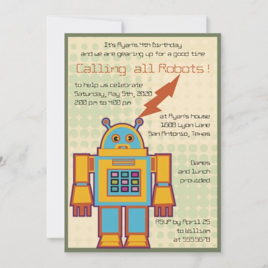 Retro Robot kinderen verjaardagsfeestje Kaart (Voorkant)