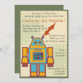 Retro Robot kinderen verjaardagsfeestje Kaart (Voorkant / Achterkant)