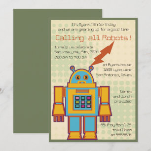 Retro Robot kinderen verjaardagsfeestje Kaart