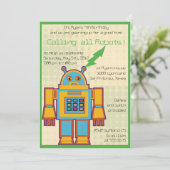 Retro Robot - kinderen verjaardagsuitnodiging -3 Kaart (Staand voorkant)