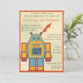 Retro Robot - kinderen verjaardagsuitnodiging -4 Kaart (Staand voorkant)