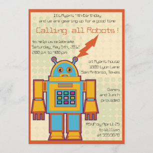 Retro Robot - kinderen verjaardagsuitnodiging -4 Kaart