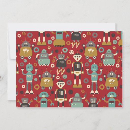 Retro Robot Party Birthday Invitation Kaart (Achterkant)