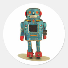 RETRO ROBOT STICKER. RONDE STICKER