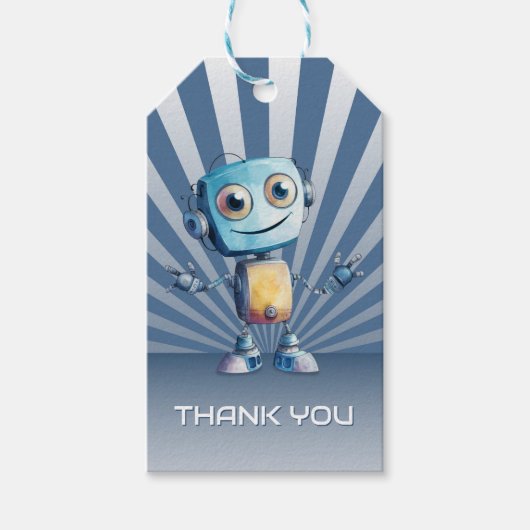 Retro Robot Thema Verjaardag Dank u Cadeaulabel (Voorkant)