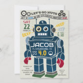 Retro  Robot Verjaardagsuitnodiging Kaart (Voorkant)