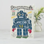 Retro  Robot Verjaardagsuitnodiging Kaart (Staand voorkant)