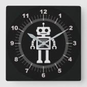 Retro Robot Vierkante Klok (Voorkant)
