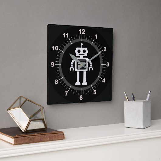 Retro Robot Vierkante Klok (Kantoor)