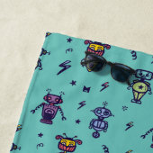 Retro Robotic Robots Colorful Blue Pattern Strandlaken (In situ)