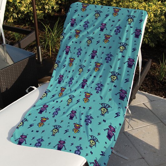 Retro Robotic Robots Colorful Blue Pattern Strandlaken