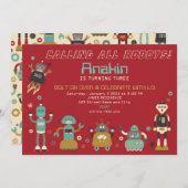 Retro Robots Birthday Party Invitation Kaart (Voorkant / Achterkant)