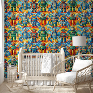 Retro robots, Galactisch avontuur vintage stijl be Behang