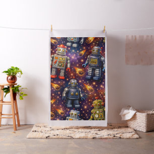 Retro robots in ruimte Galaxy fond C stof print d