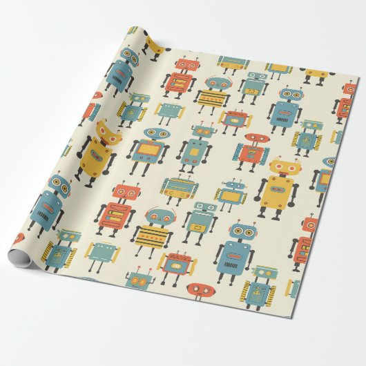 Retro Robots inpakpapier (Uitgerold)
