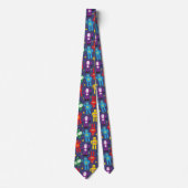 Retro Robots Pattern Geek Blue Wedding Stropdas (Voorkant)