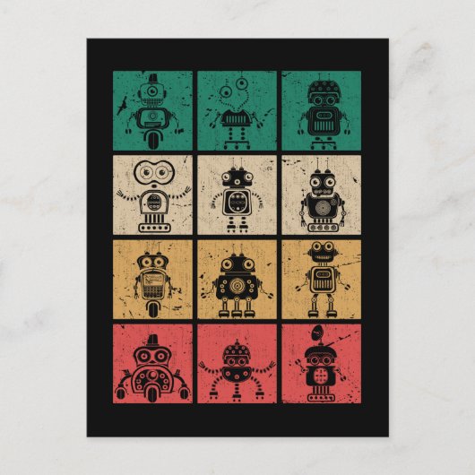 Retro Robots  robotica Briefkaart (Voorkant)