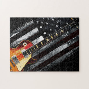 RETRO ROCK American Flag en Electric Guitar Legpuzzel