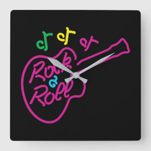 Retro Rock en Roll Neon Sign Guitar en Notes Vierkante Klok