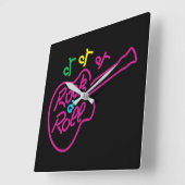 Retro Rock en Roll Neon Sign Guitar en Notes Vierkante Klok (Hoek)