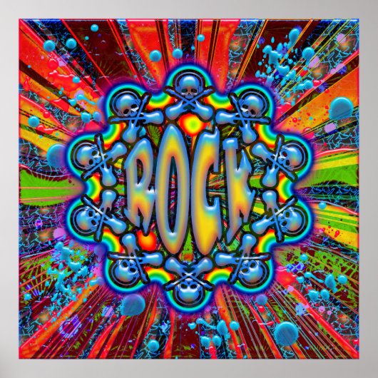 RETRO ROCK GUITES ET SKULS POSTER (Devant)