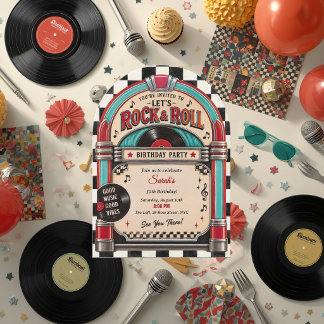 Retro Rock-'n-Roll Jukebox Vinyl Verjaardag Kaart