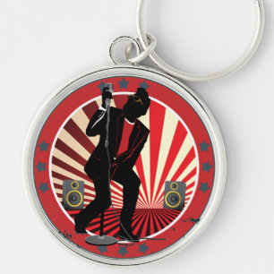 Retro Rock n Roll Music Singer Sleutelhanger