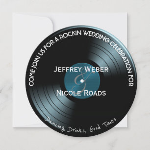 Retro Rock n Roll Vinyl Record Wedding Invitation Kaart