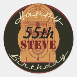 Retro rock n'roll verjaardagsticker ronde sticker