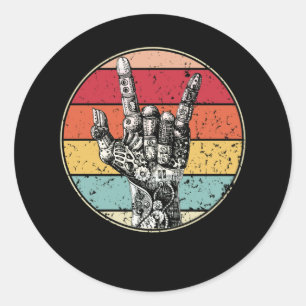 Retro Rock On Hand Horns for Rock and Roll Music Ronde Sticker