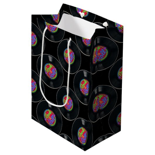 Retro Rock & Roll Vinyl Gift Bag Medium Cadeauzakje (Voorkant Gekanteld)