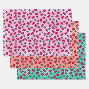 Retro Rockabilly Cherries op Polka Dots Inpakpapier Vel