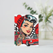 Retro Rockabilly Girl Comic Briefkaart (Staand voorkant)