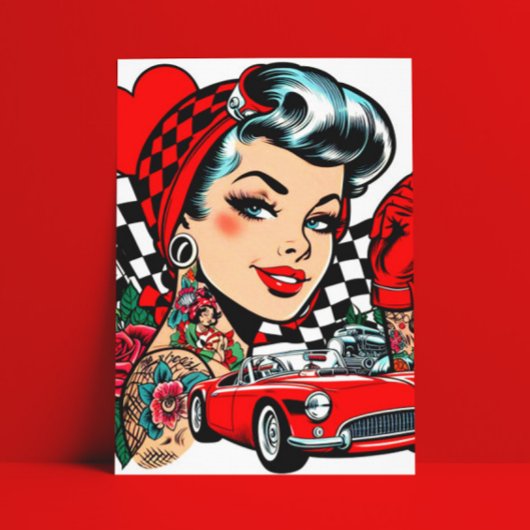 Retro Rockabilly Girl Comic Briefkaart