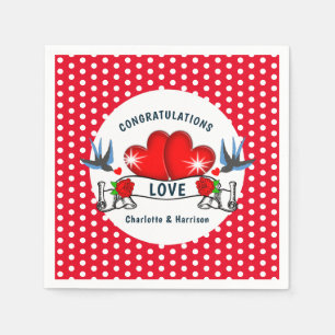 Retro Rockabilly Hearts Wedding Servet
