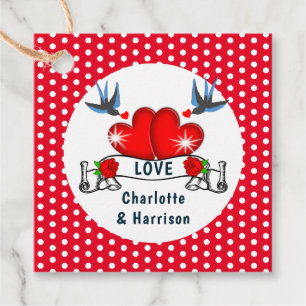 Retro Rockabilly Polka Dot Hearts Bruiloft Bedankjes Labels
