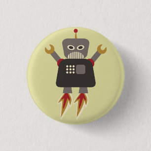 Retro Rocket Cartoon Robot Flair Ronde Button 3,2 Cm
