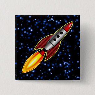 Retro Rocket - Gepersonaliseerd Vierkante Button 5,1 Cm