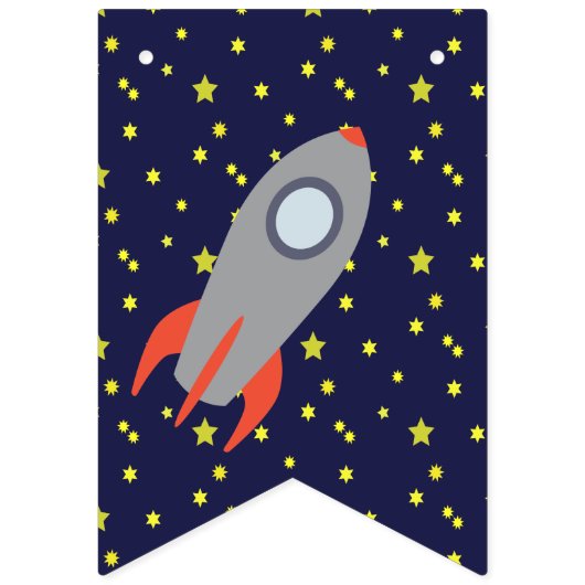 Retro Rocket Ship and Stars Happy Birthday Vlaggetjes (Eerste vlag)