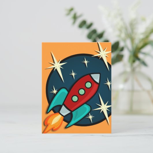 RETRO ROCKET SHIP BRIEFKAART (Staand voorkant)