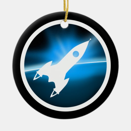 Retro Rocket Ship Graphic Keramisch Ornament (Voorkant)