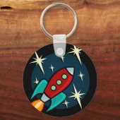 RETRO ROCKET SHIP GRAPHIC ROUND SLEUTELHANGER (Voorkant)