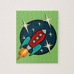 RETRO ROCKET SHIP ILLUSTRATION JIGSAW PUZZLE LEGPUZZEL