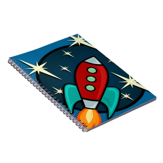 RETRO ROCKET SHIP ILLUSTRATION SPIRAL NOTEBOOK NOTITIEBOEK (Rechterzijde)