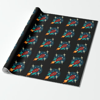 RETRO ROCKET SHIP MATTE WRAPPING PAPIER
