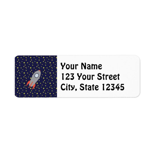 Retro Rocket Ship met Star Pattern Background Etiket (Voorkant)