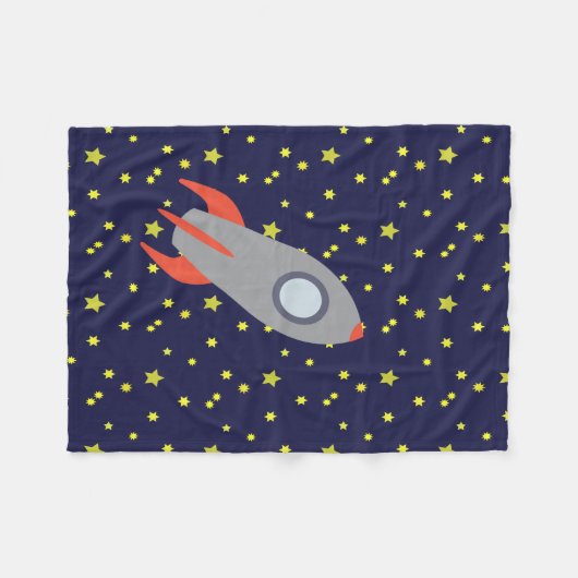 Retro Rocket Ship met Star Pattern Background Fleece Deken (Voorkant (Horizontaal))